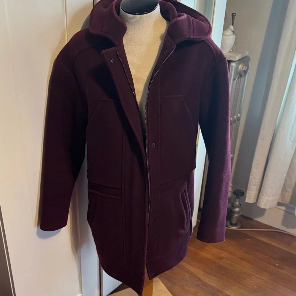 The Kooples Deep Burgundy Hooded Wool Coat